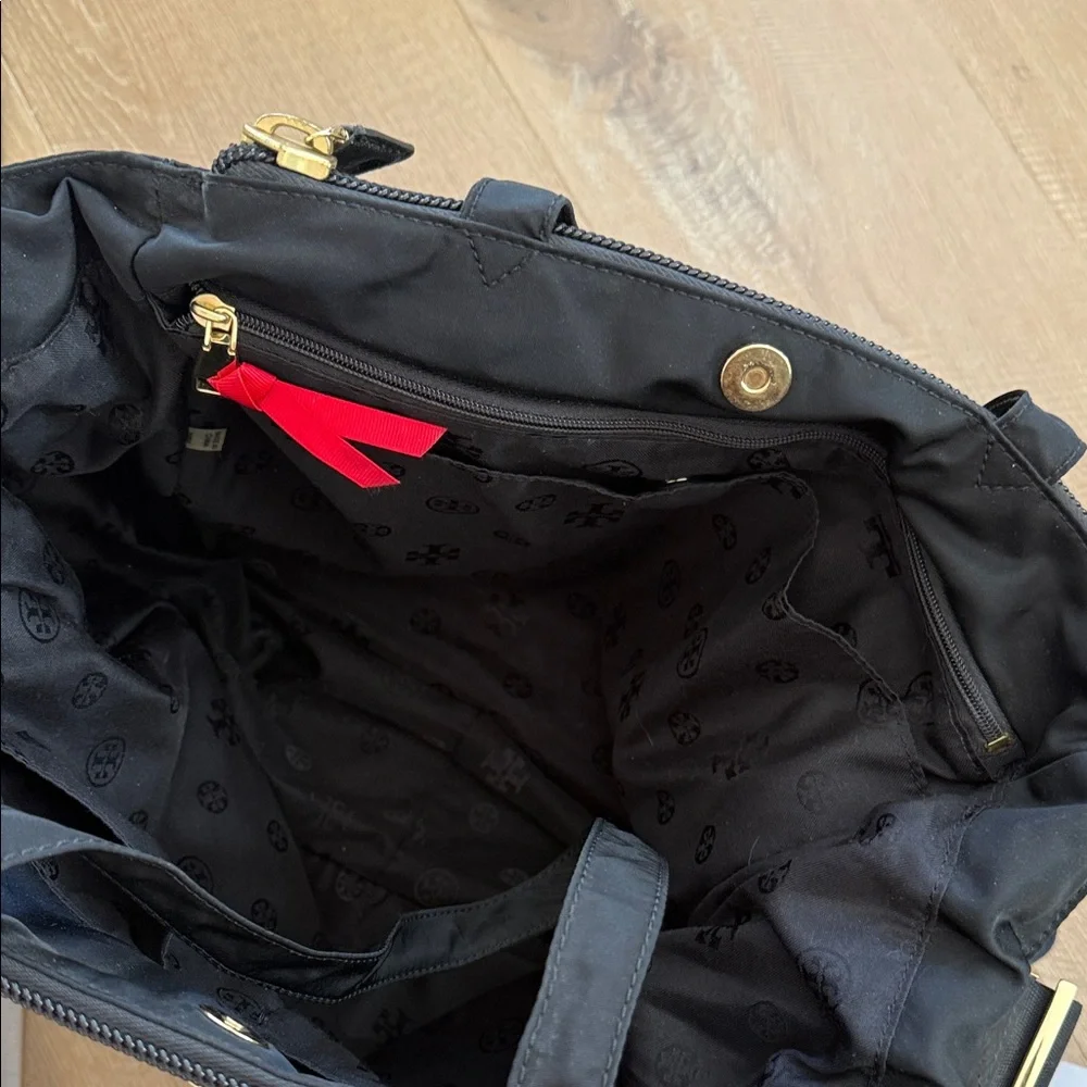 Tory Burch Black Nylon Baby Bag Tote with Gold-Tone Logo
